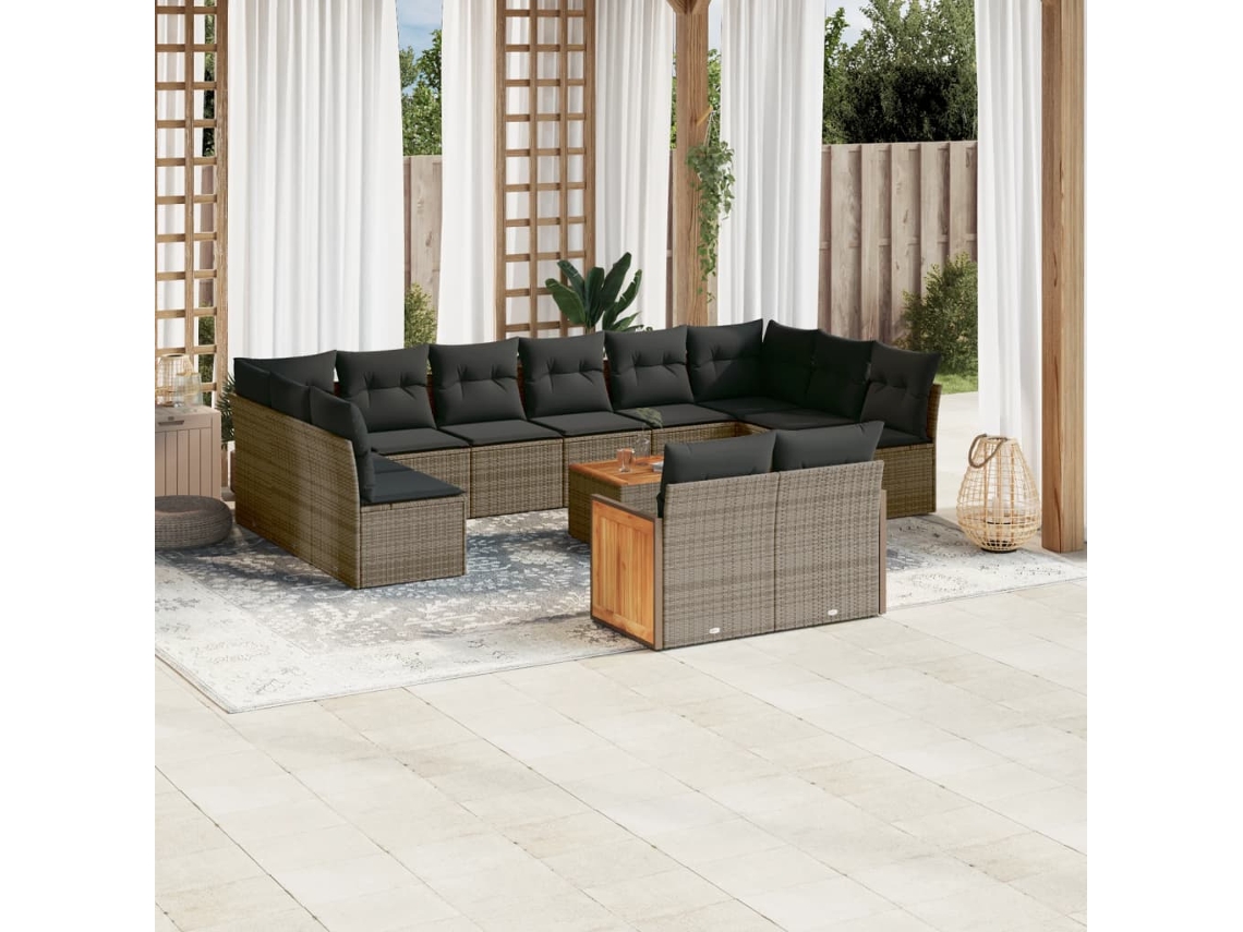 Conjunto de sofá de jardín de 13 piezas con cojines de mimbre gris de DKD Home Decor