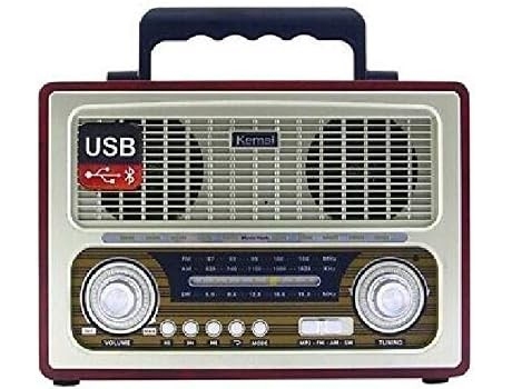 Radio estéreo con Bluetooth, Lector de USB y Tarjetas de Memoria SD/TF, Diseño Retro Color Madera (27 x 19 x 12,5 cm) KEM