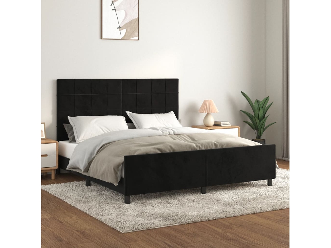 Cama De Matrimonio | Cama Para Adultos | Estructura De Cama Sin Colchón Terciopelo Negro 160x200 Cm