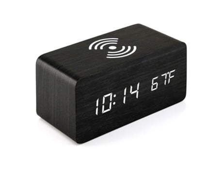 Reloj despertador electrónico digital de madera LED, reloj de carga junto a la cama, reloj de madera digital de carga inalámbrica