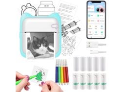 Impresora Térmica de Pegatinas Portátil Sin Tinta, Compatible con iOS y Android, con 10 Rollos de Papel y 5 Bolígrafos Azules SIURN