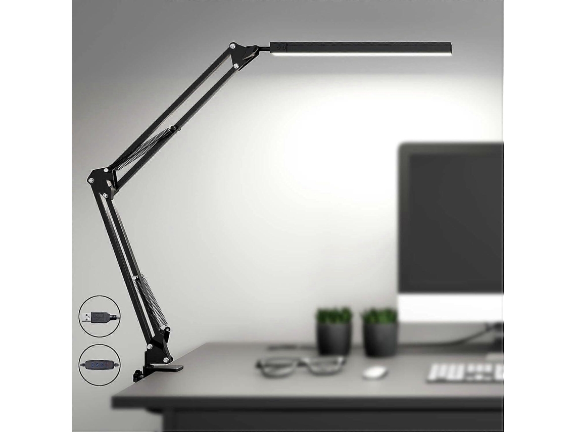 Rebe-lámpara De Escritorio Led Potente Con Clip - Luz Led Segura Para Los Ojos - 3 Modos De Iluminación X 10 Niveles De Brillo - Negro
