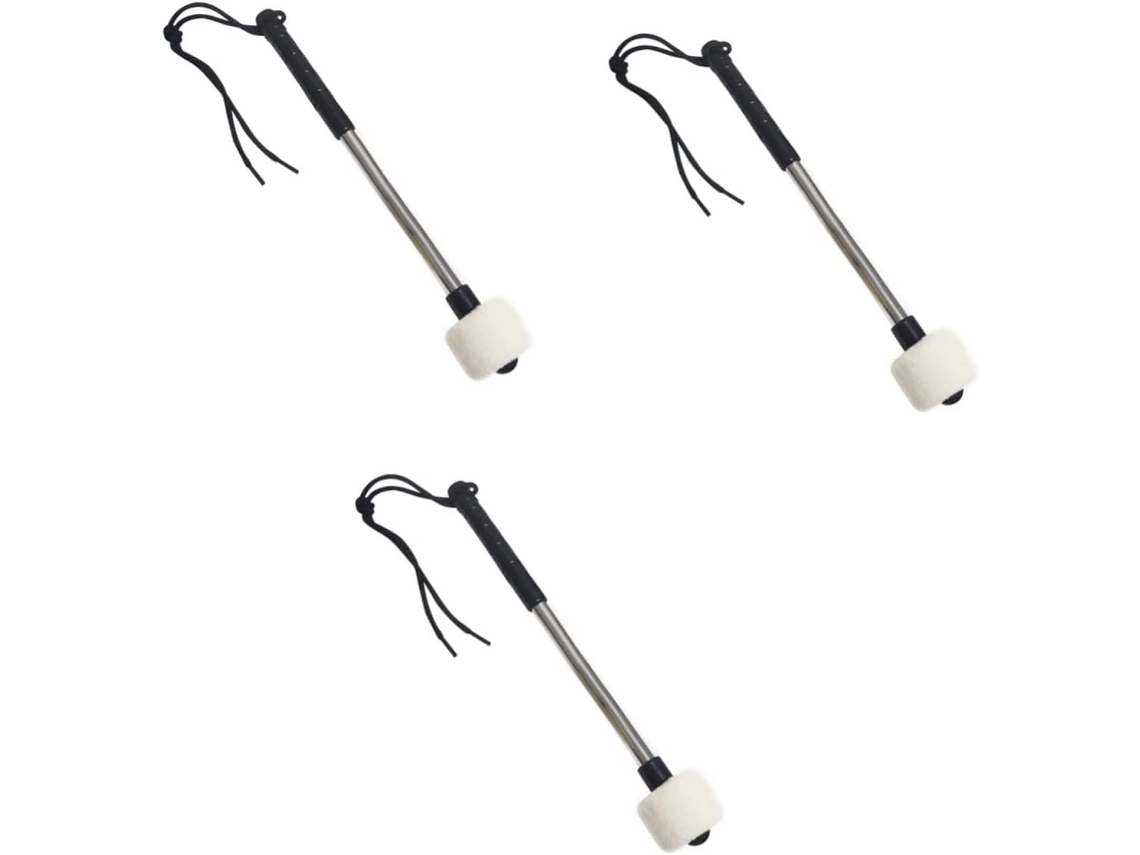 Juego De 3 Baquetas De Percusión Con Cabeza De Fieltro Y Mango De Acero Inoxidable Para Bombo.