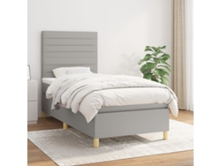 Cama Box Spring Con Colchón Tela Gris Claro 80x200 Cm