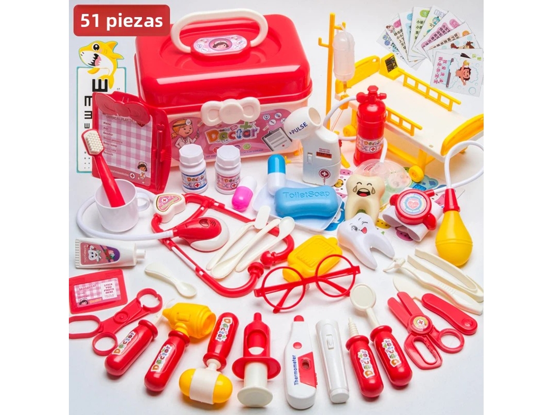 Kit médico infantil, suministros hospitalarios, bolsa de herramientas para enfermeras Mdug (rojo, 51 piezas)