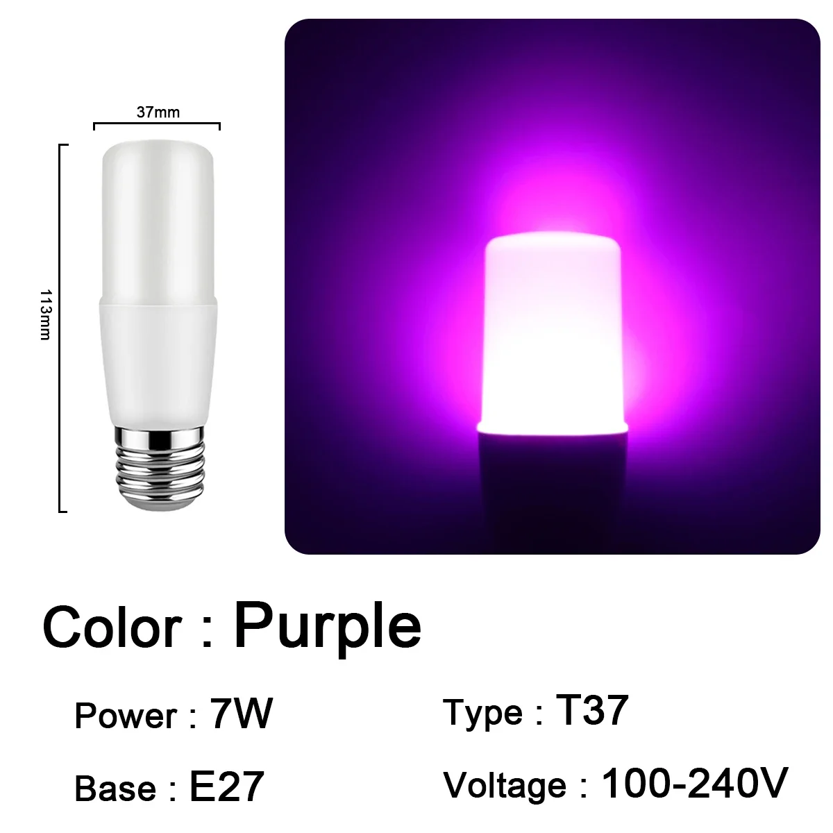Bombillas Led (t37 E27 Morado, 8 Unidades), Ideales Para Festivales, Karaokes, Bares Y Escaparates.