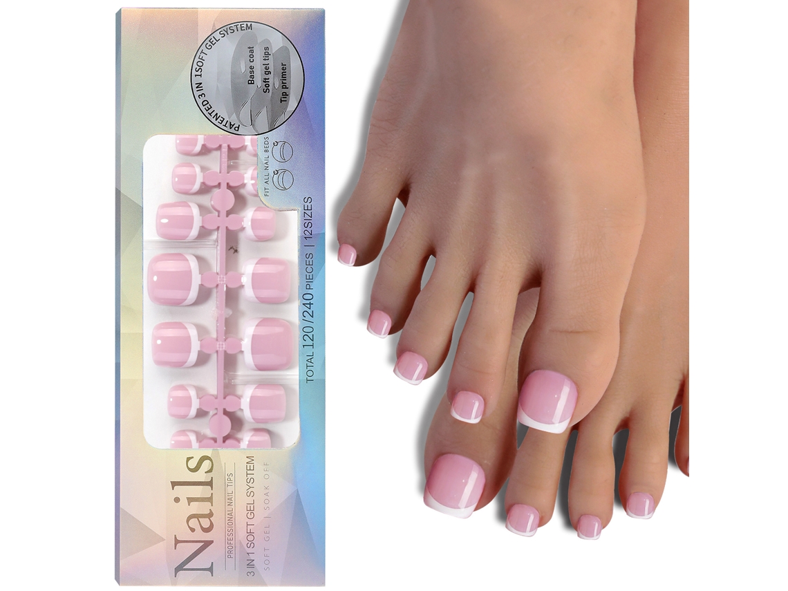 Uñas postizas de gel Rebe-120 con diseño francés, 12 tamaños para manicura casera.