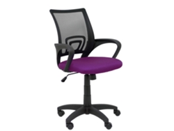 Silla de oficina Vianos con mecanismo de inclinación, tapizada en tela morada y malla negra.