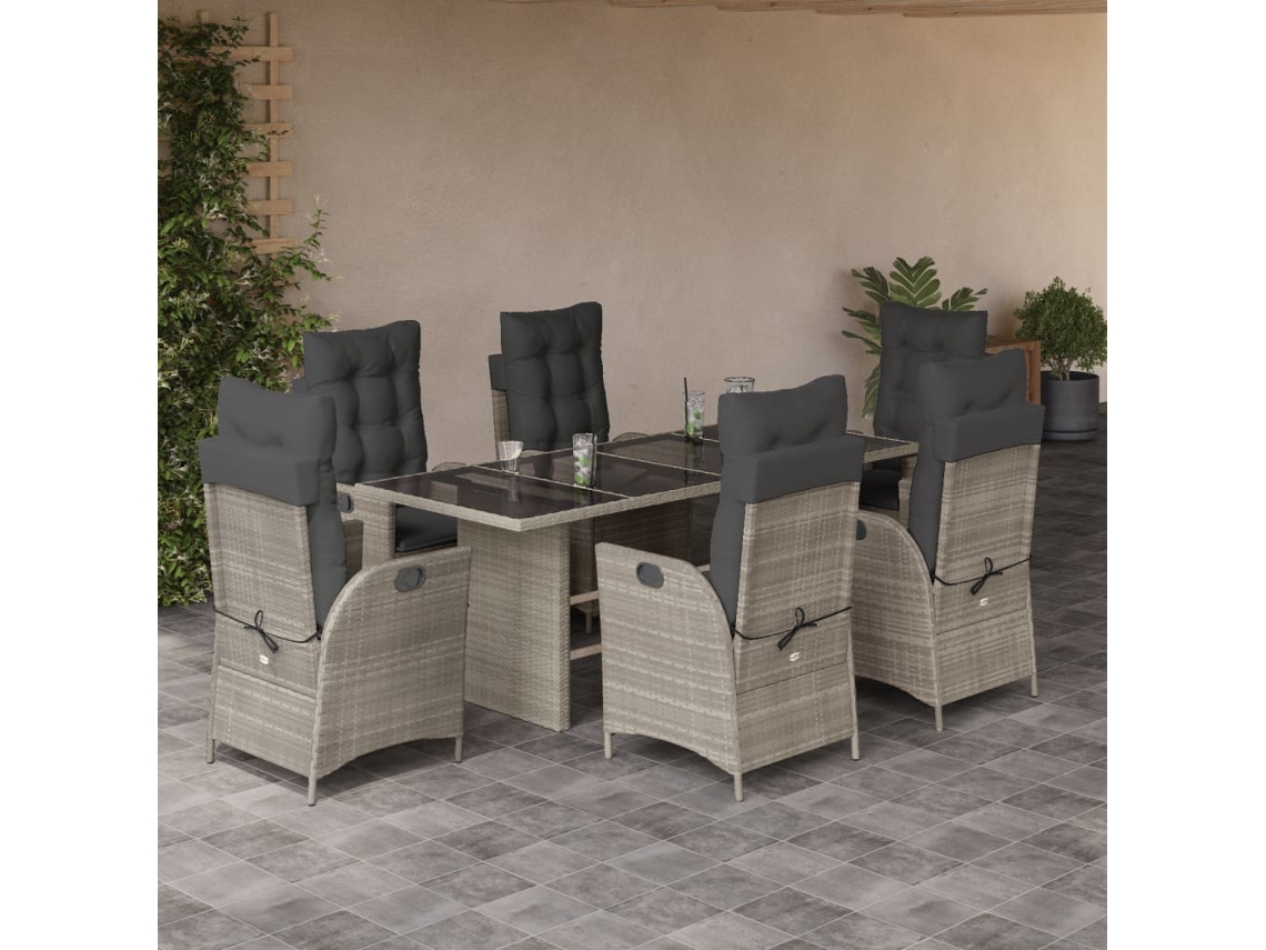 Juego de comedor de jardín de 7 piezas con cojines de mimbre gris claro de DKD Home Decor