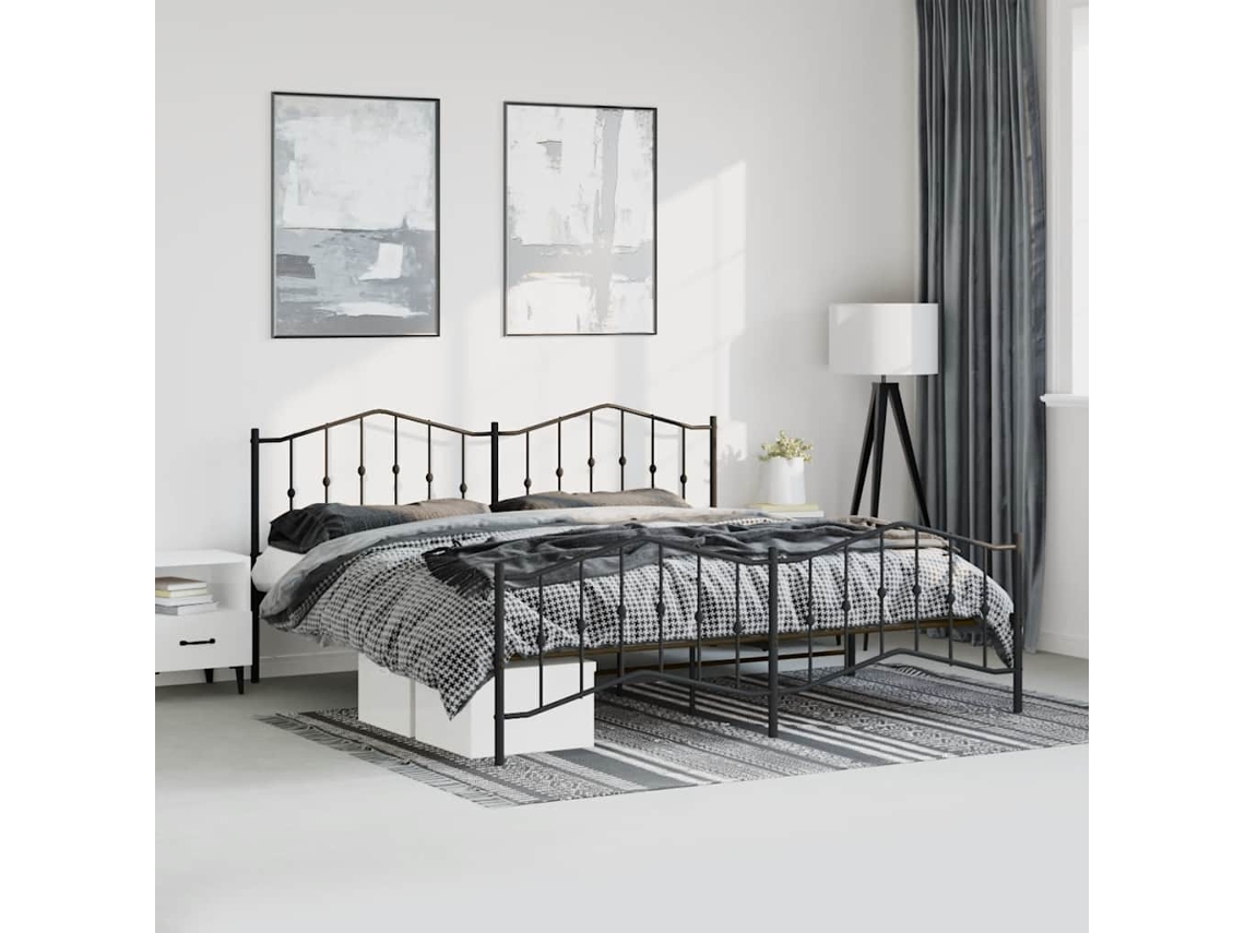 Estructura Cama Sin Colchón Con Estribo Metal Negro 193x203 Cm