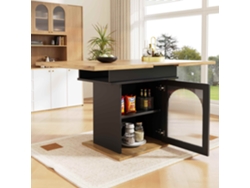 Mesa de comedor extensible de 140 x 80 cm con estantes de almacenamiento, estilo natural y negro.