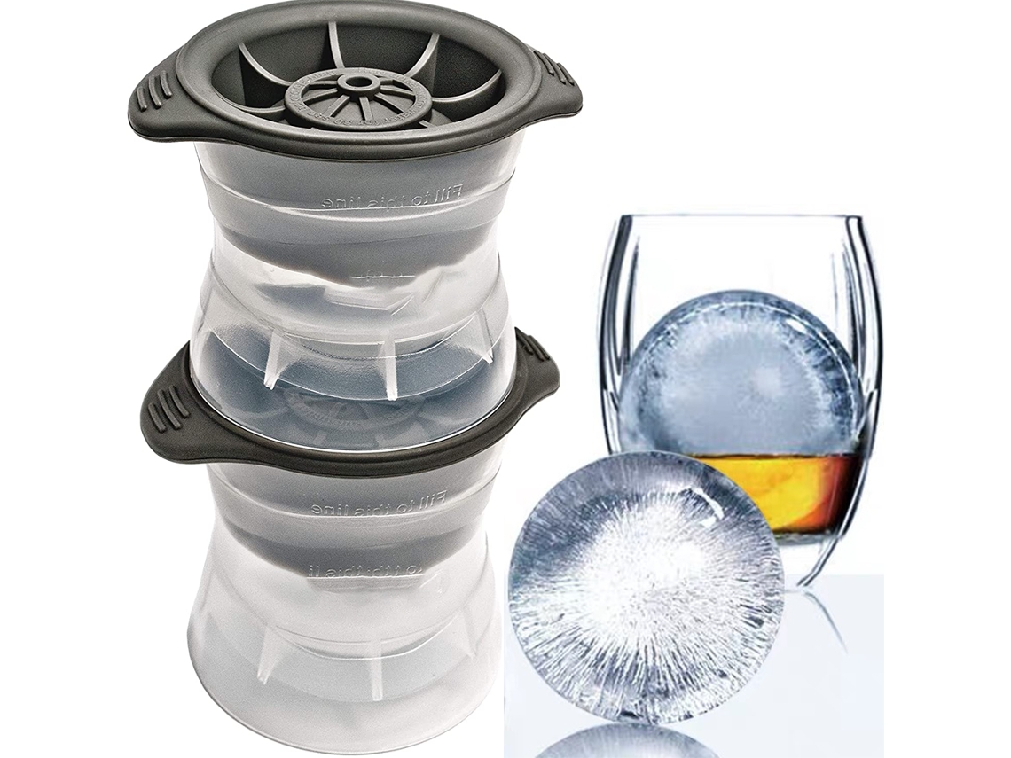Juego JEIIBRZUI de 2 moldes grandes de hielo en forma de bola de color gris