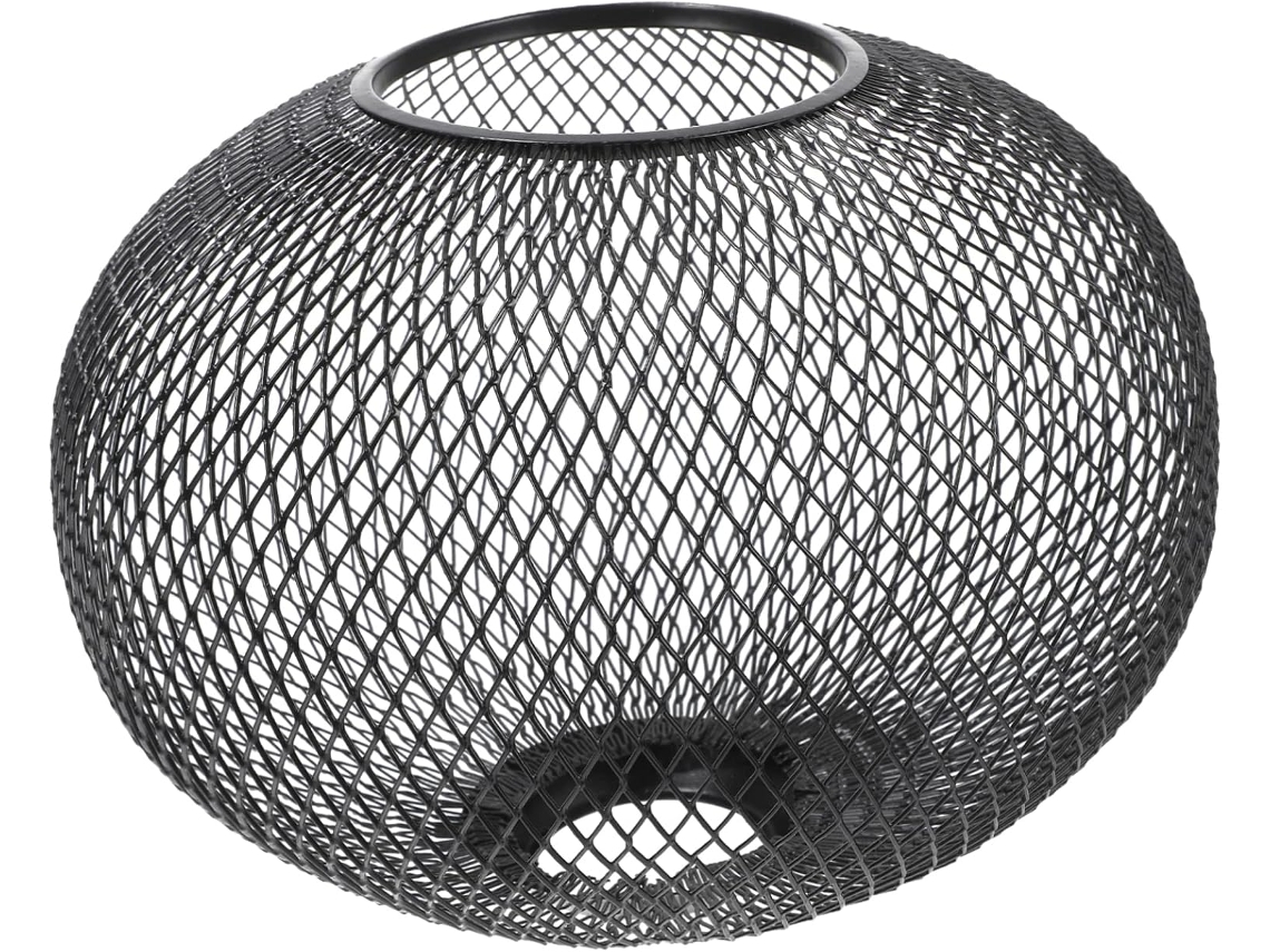 Lámpara de mesa de hierro negro con revestimiento de ratán para plafón, diseño calado y forma de jaula, ideal para cocina u oficina. SFUSHOS