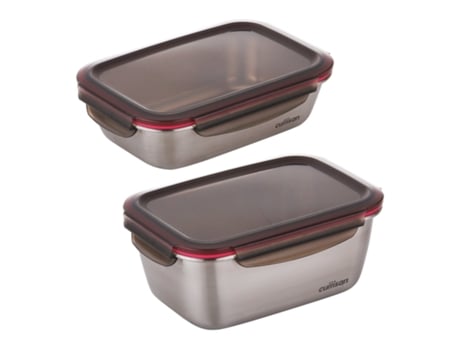 CUITISAN Flora - Set de 2 Recipientes Rectangulares de 1.1L y 1.8L en Acero Inoxidable Apto Microondas