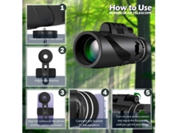 Telescopio monocular portátil con adaptador para teléfono inteligente, trípode monocular para observación de aves, caza, senderismo, acampada, Gusshious