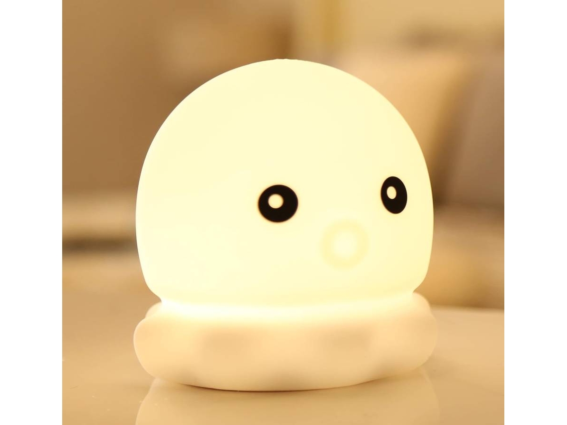 Bonita lámpara de noche para niños, lámpara de noche, luces de noche para dormitorio infantil, bebé, portátil, batería de silicona (blanca)