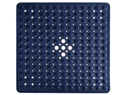 Alfombrilla De Baño Cuadrada Antideslizante Con Ventosas, Orificios De Drenaje, Lavable A Máquina, 53 X 53 Cm, Azul Marino.