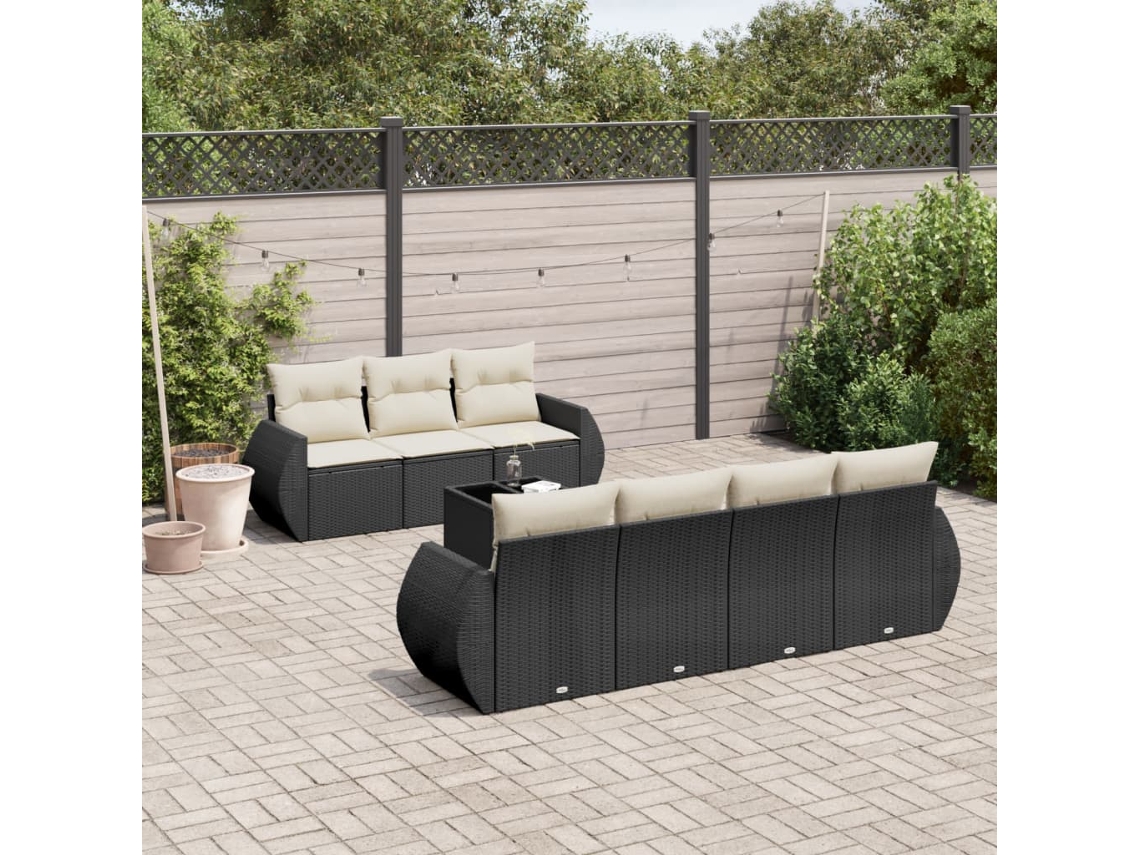 Conjunto de 8 sofás de jardín con cojines de mimbre sintético negro, Dkd Home Decor