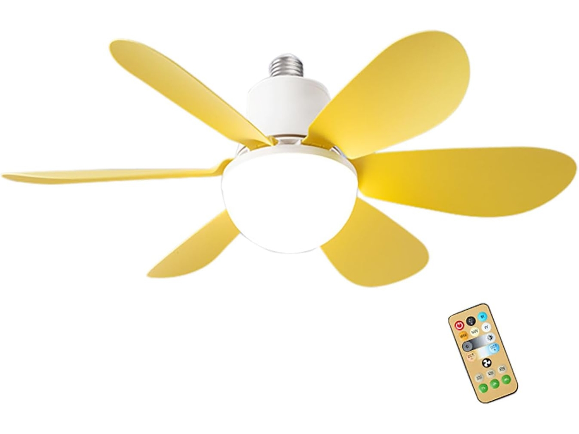 Ventilador de techo con luz y control remoto, casquillo E27, 3 velocidades, Eifson (amarillo)