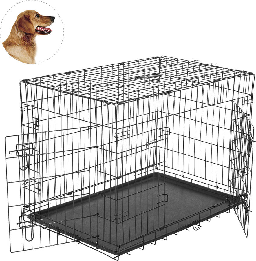 Pawhut Transportín De perro 2 puertas jaula alambre para plegable con asa acero 122x77x82cm negro 122x77x82 abs