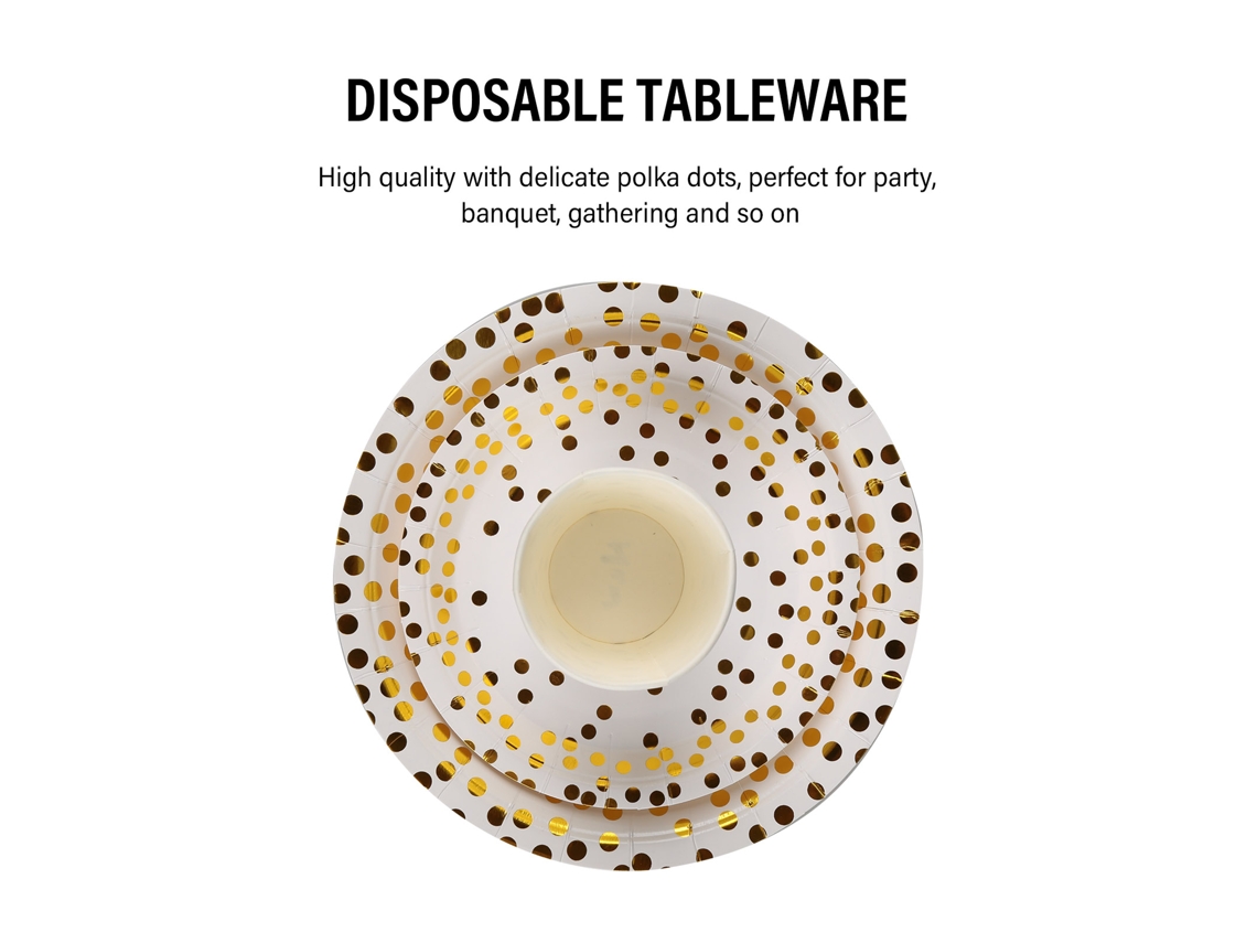 Juego De 180 Piezas: Vaso De 9 Oz, Plato De 7/9 Pulgadas, Toallas De Papel Desechables, Puntos Dorados.