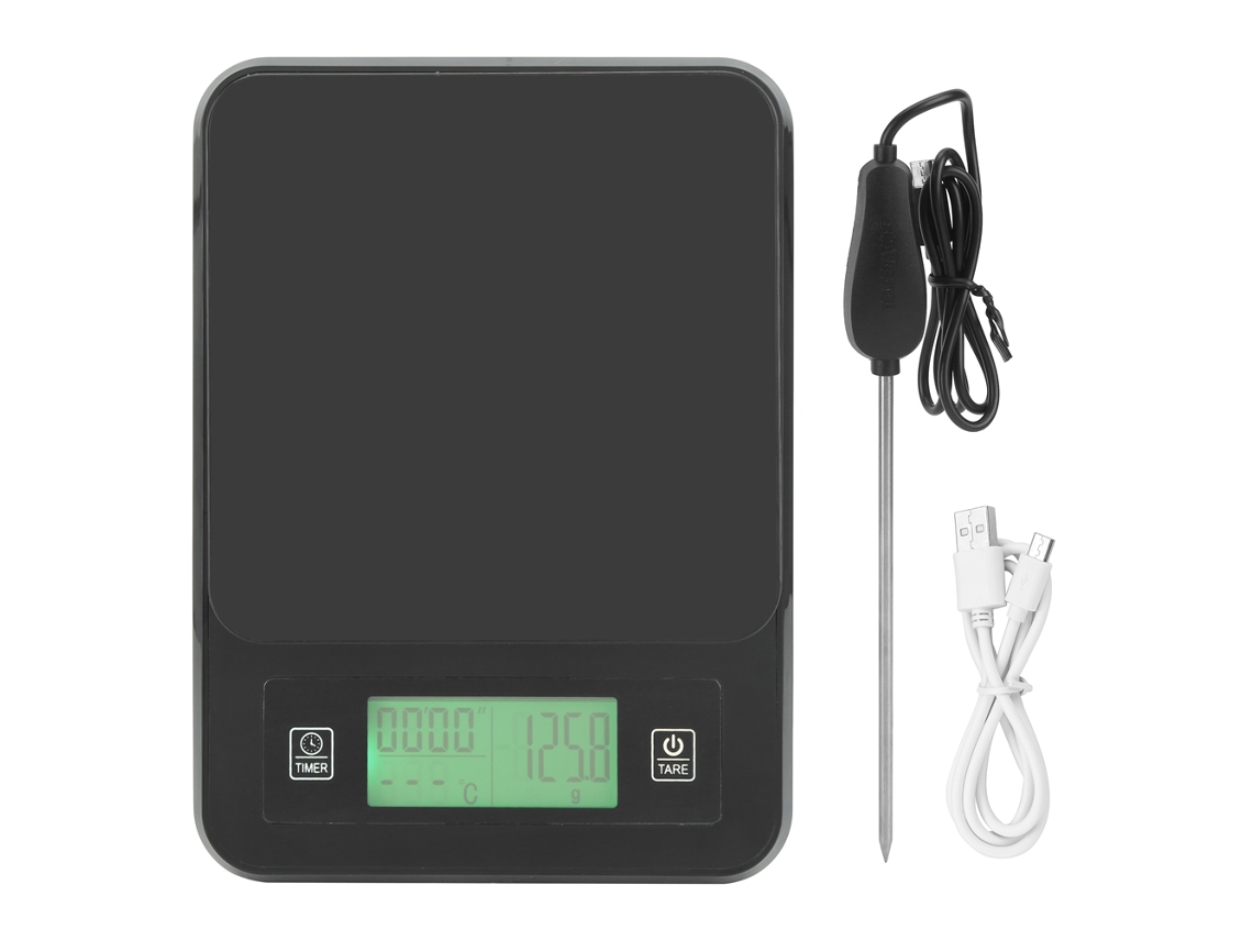 Balanza Electrónica De Cocina Con Sonda De Temperatura, Precisión De 0,1 G, Capacidad De 3 Kg, Antideslizante.