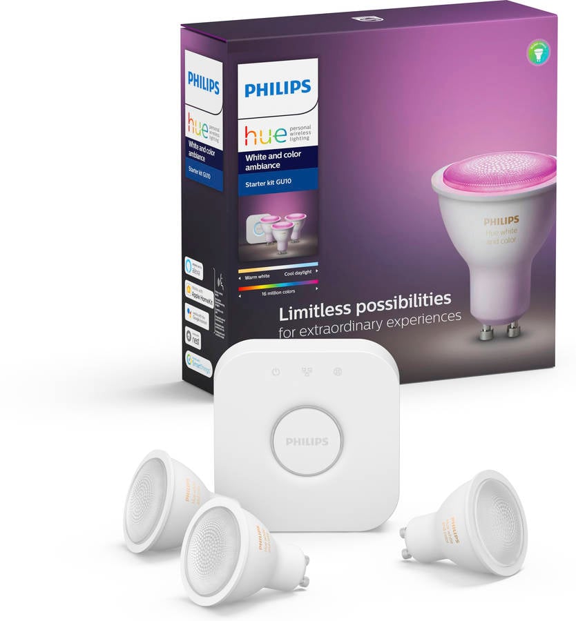 Kit 3 Bombillas Inteligentes + Bridge PHILIPS HUE  (GU10 - Blanco y color)