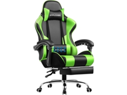 GTPLAYER Silla de Oficina para Videojuegos, Silla Ergonómica con Reposapiés, Reposacabezas y Cojín Lumbar, Silla Giratoria Verde