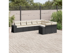 Conjunto de sofá de jardín de 9 piezas con cojines, ratán negro, Dkd Home Decor