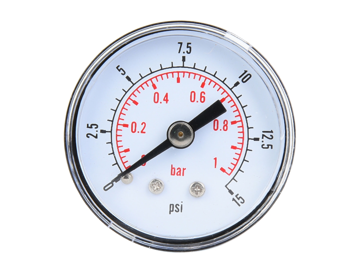 Manômetro De Pressão Mecânico Para Ar, Óleo E Água, Conexão Traseira 1/8 Polegada Bspt, 0-15 Psi, 0-1 Bar