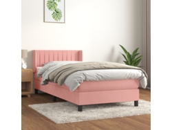 Cama Box Spring Con Colchón Terciopelo Rosa 100x200 Cm