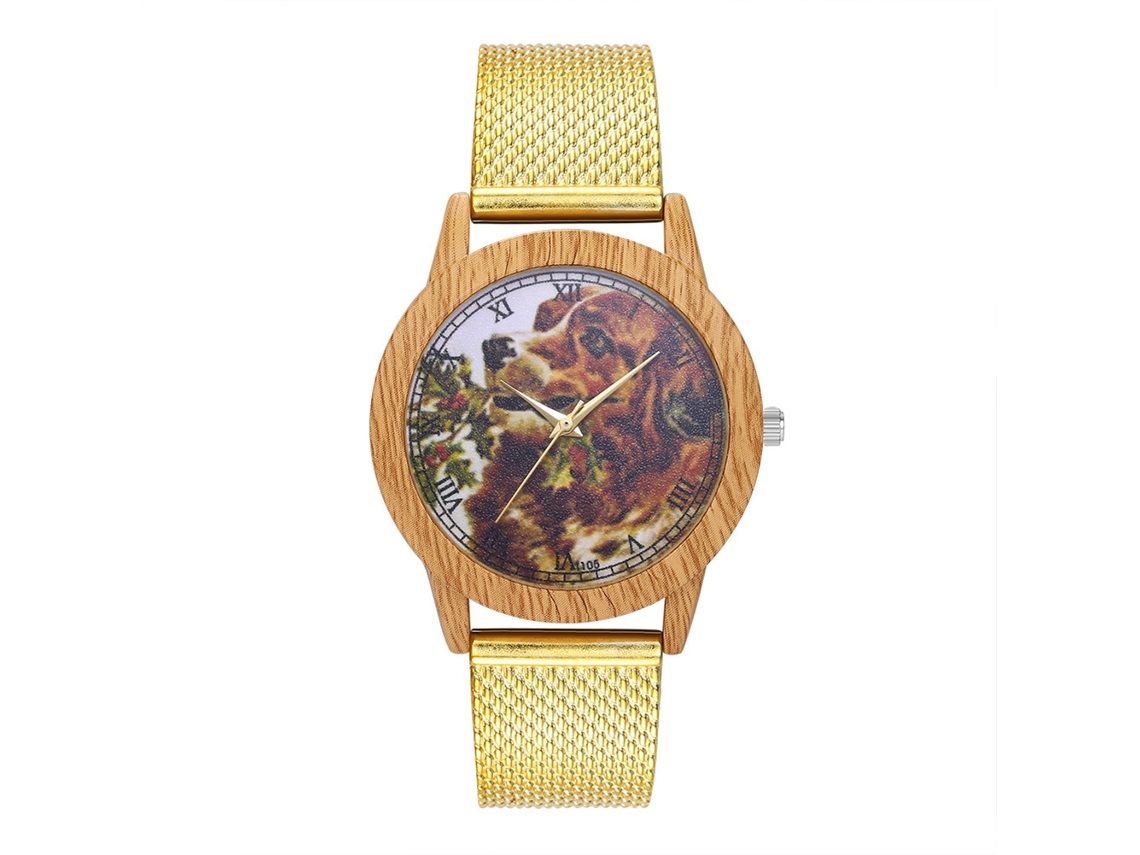 Reloj De Pulsera Analógico De Cuarzo Unisex Con Correa De Malla Dorada Moderna.