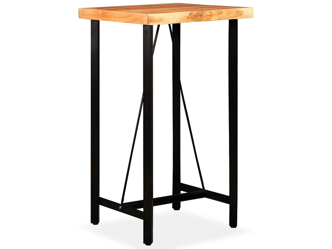 Maison Exclusive - Mesa Y Taburetes Bar Madera Maciza Acacia Cuero Real Y Lona