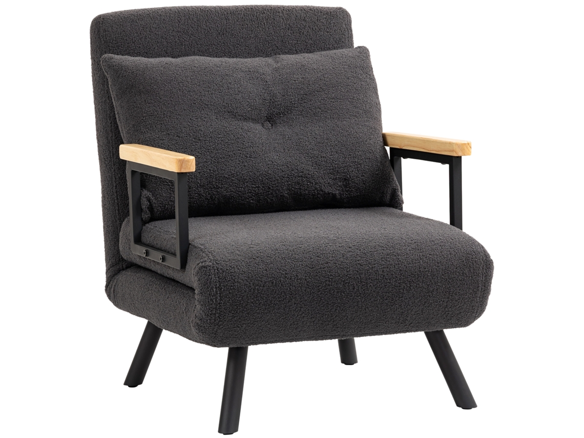 Sofá Cama Individual Plegable Silla Cama Convertible 4 En 1 Respaldo Ajustable De 5 Niveles Y Almohada 63x73x81 Cm Gris