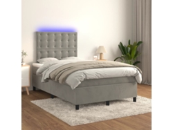 Cama Box Spring Colchón Y Led Terciopelo Gris Claro 120x200 Cm