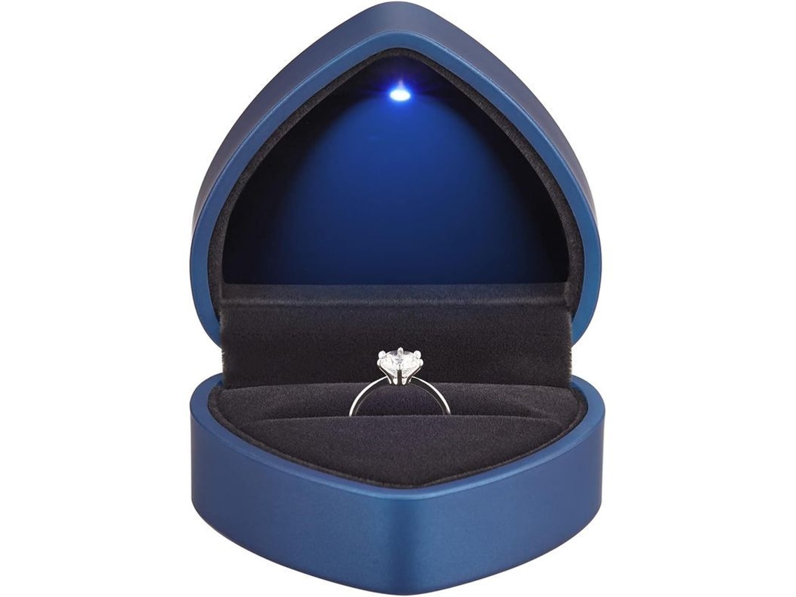 2026-caja De Anillo Corazón Con Luz Led, Estuche De Joyería De Terciopelo Para Bodas, Compromisos Y Aniversarios (azul-2 Unidades)