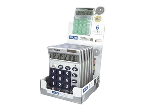 Caja Expositora 6 Calculadoras Plata 10 Dígitos Milan CONFORHOME