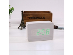 2026-reloj Despertador Digital Led Con Carga Usb, Temperatura, 3 Alarmas, 2 Modos Y 3 Ajustes De Brillo (madera Blanca Y Luz Verde)