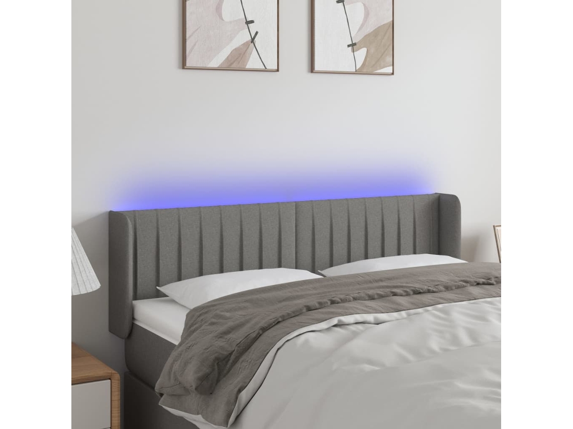 Cabecero Con Led De Tela Gris Oscuro 147x16x78/88 Cm