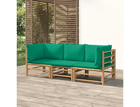 Conjunto 3 de muebles de jardín VIDAXL bambú con cojines verde