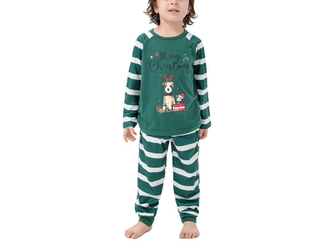 Pijama navideño familiar Rebe con estampado de dibujos animados y rayas, manga larga, para niños de 13 años.