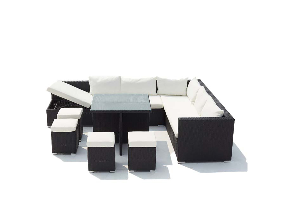 Conjunto de Jardín CONCEPT U Fidji (Negro y Blanco - Resina - 220x75x65 cm)