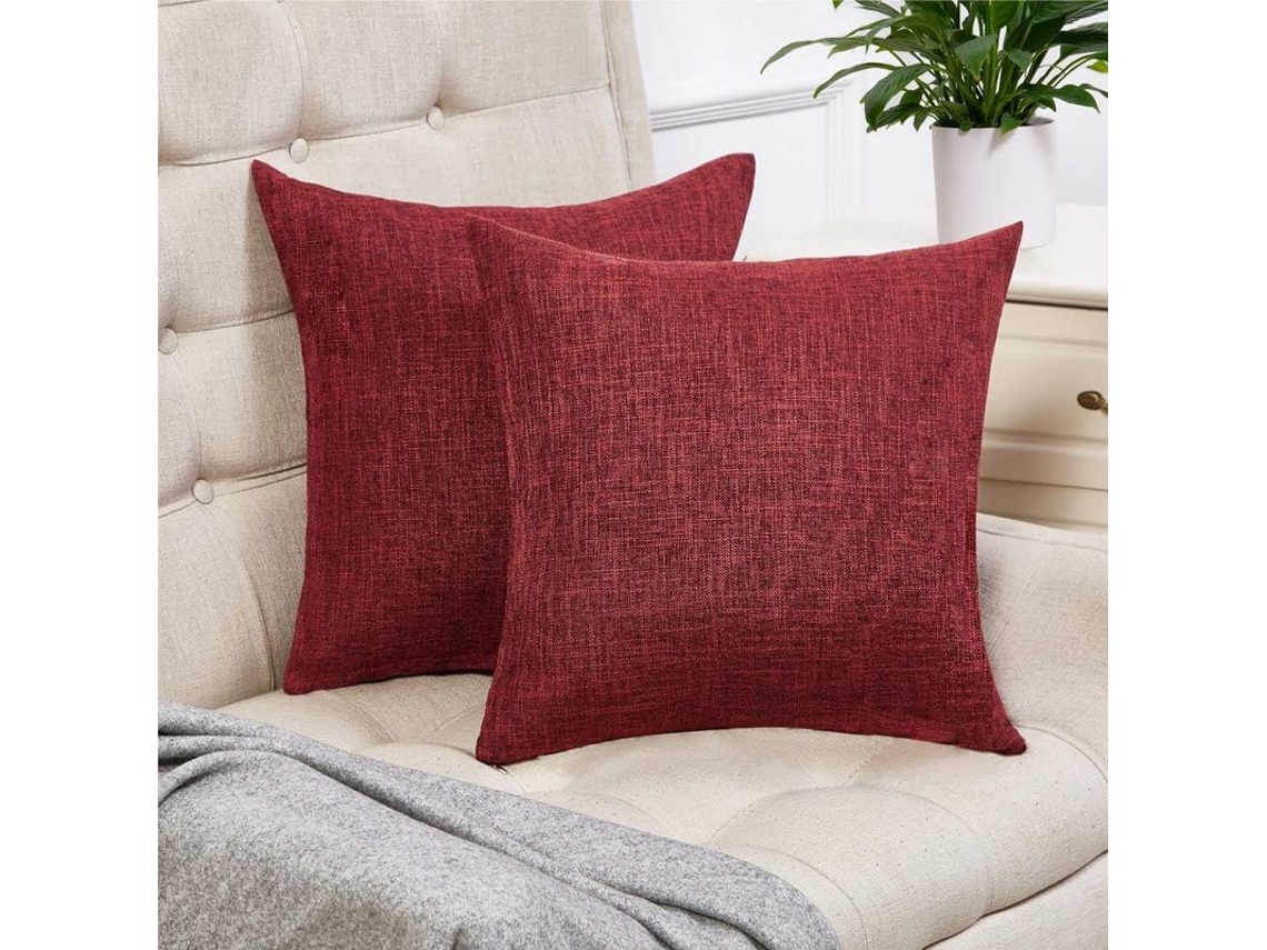 Rebe-fundas De Almohada De Vino Tinto 2 Piezas Lino Rústico Decorativo Cuadrado 40x40 Cm Para Sofá