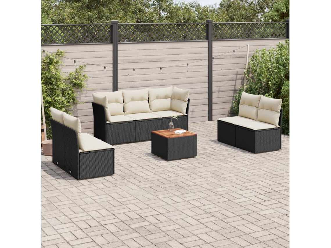 Conjunto de sofá de jardín de 8 piezas con cojines en mimbre sintético negro de DKD Home Decor
