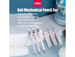 Lápis Mecânico Deli Set 3 Pçs Com Recargas 0.5mm Para Desenho Esboço Arquitetura Refilável