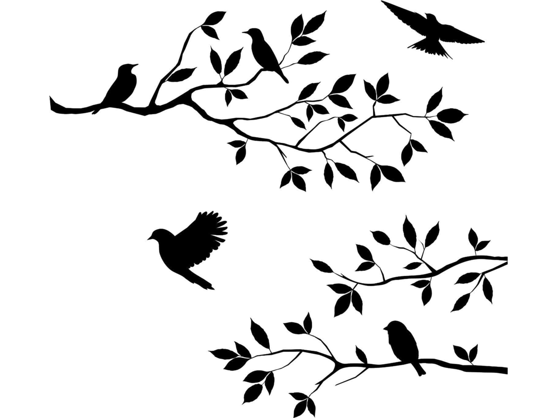 Adhesivo de pared de ramas de árbol y pájaros, decoración para habitación o sala (negro) Kofihety