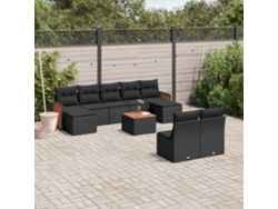 Conjunto de sofá de jardín de 10 piezas con cojines en mimbre sintético negro de DKD Home Decor