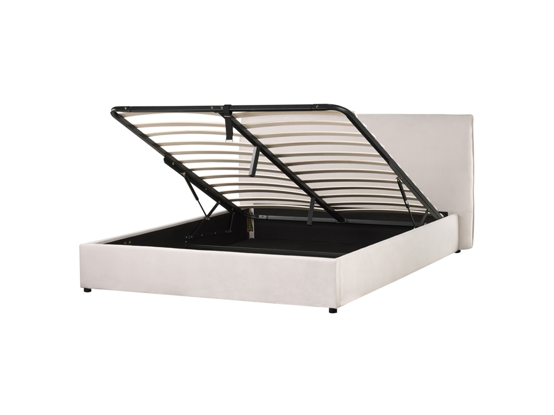Cama con almacenaje BELIANI Lavaur de Terciopelo Blanco 183x220x100
