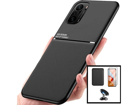 Kit Carcasa, Protector Cristal 5D Y Soporte Xiaomi Poco F3 Phonecare Magnetic Lux Y Soporte Coche Magnético Negro