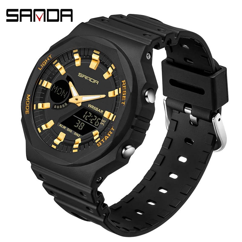 Reloj Deportivo Militar Para Hombre (negro Y Dorado) Resistente Al Agua, Con Pantalla Led Dual.